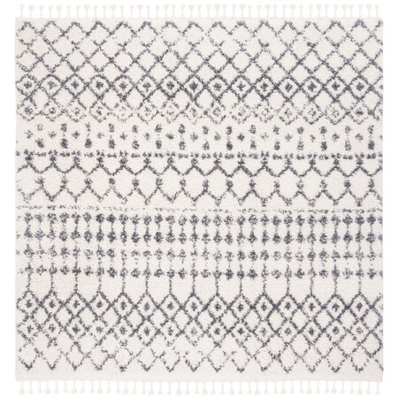 Safavieh 3 x 3 ft. Berber Fringe Shag Contemporary Square Rug, Cream & Dark Grey BFG540A-3SQ
